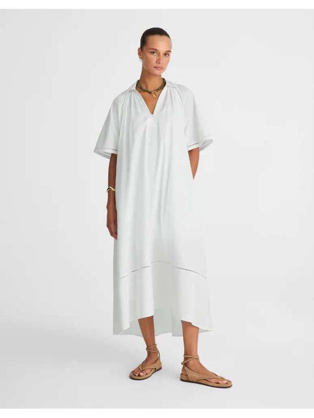 NWT! Madewell Poplin Splitneck Midi Shirtdress in White Size XL